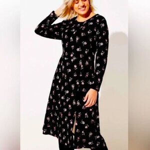 NWT LOFT | Long Sleeve Midi Dress Western Floral Print in Black | Size 0